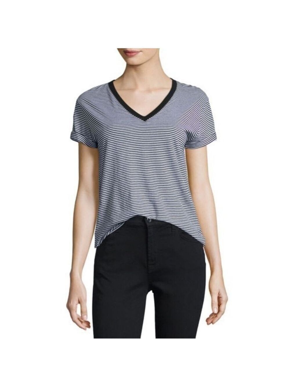Faded Glory Plus Size Black and White Striped T Shirt